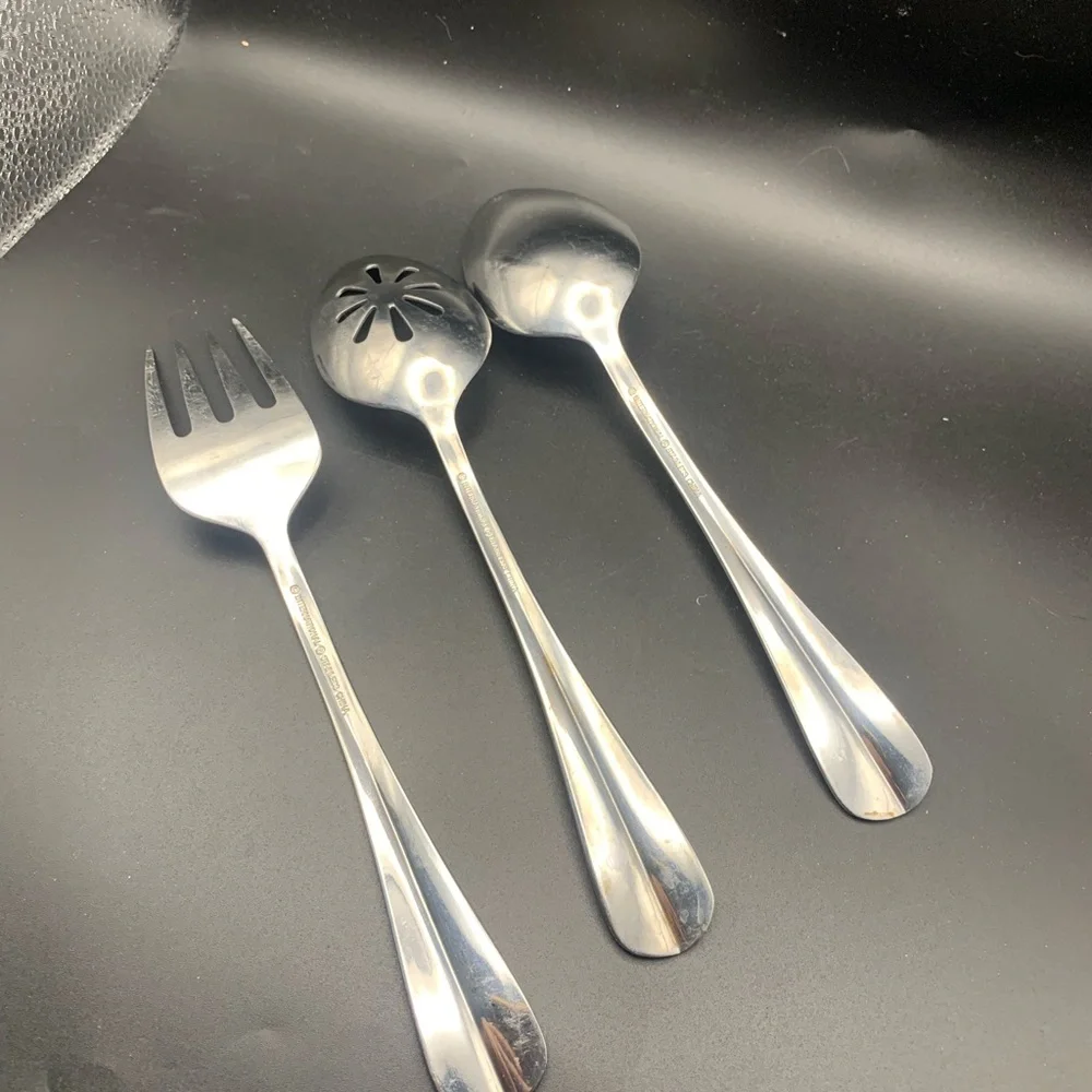 Vintage International Silver Stainless Flatware Serving Spoons & Fork Lot of 3